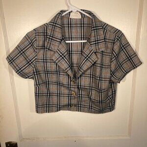 Cotton Candy LA Plaid Short Sleeve Button Up Crop Top